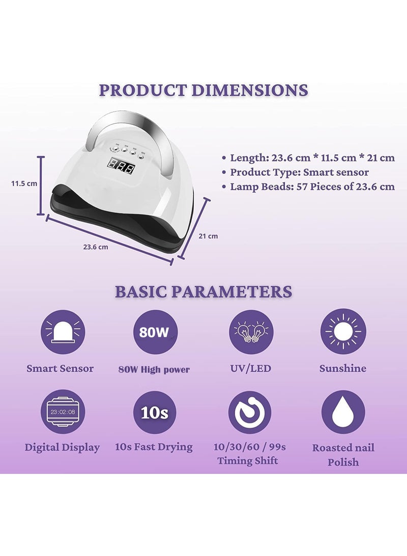 LED Nail Lamp, Fast Nail Curing Lamps for Home,AutoSensor, 4 Timer Setting , Professional Nail Art Tools, 80W - Image 2