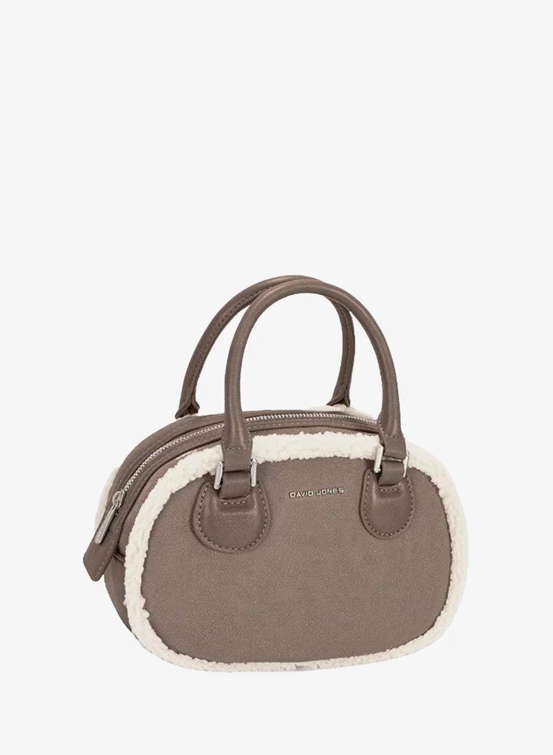 David Jones wool and suede handbag in model cm7752- Faux leather and wool hand dual wear fluffy bag vintage and classic bag for unique style