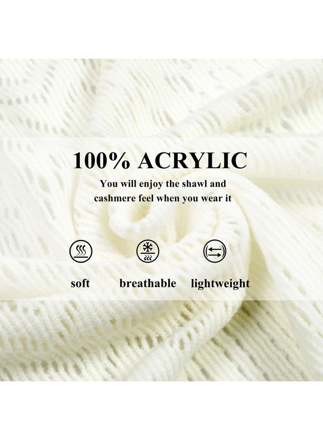 soul young Knit Shawl Wrap for Women - Ladies Fringe Knitted Poncho Cardigan Cape, Cream White, One size - Image 4