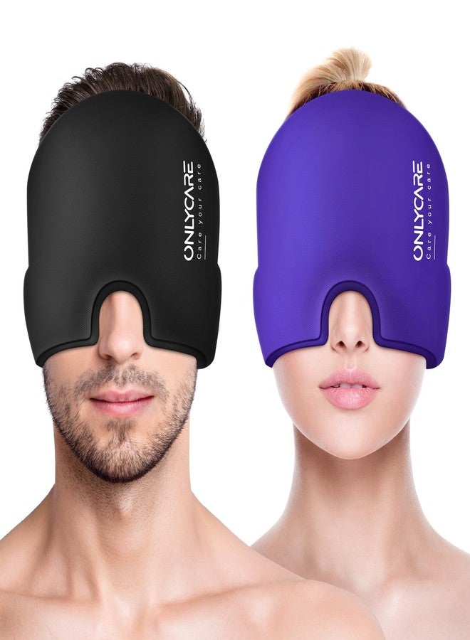 ONLYCARE Migraine Relief Cap, Upgraded Odorless Migraine Ice Head Wrap, Headache Relief Hat for Migraine, Black & Purple - Image 1