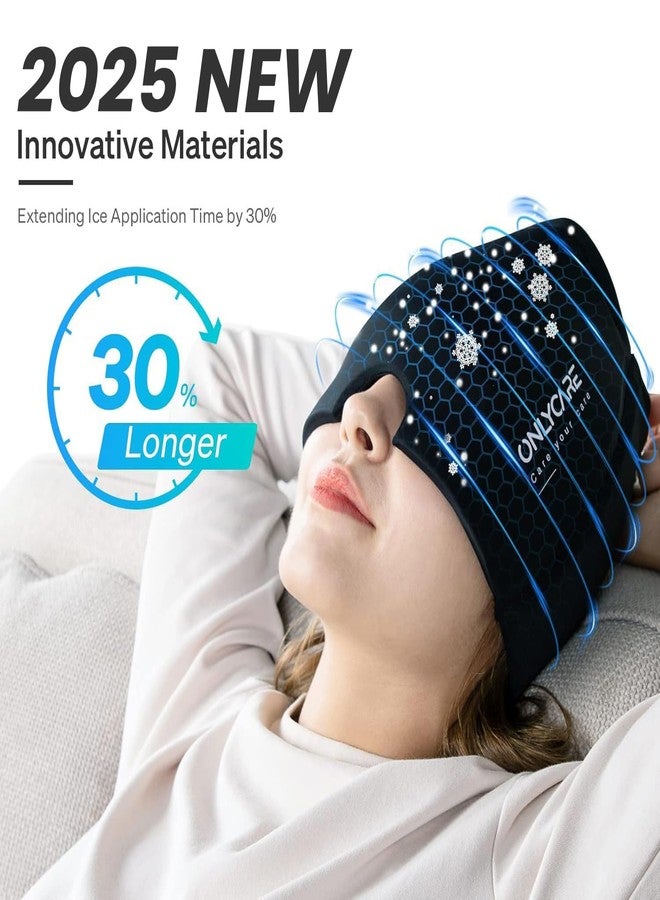 ONLYCARE Migraine Relief Cap, Upgraded Odorless Migraine Ice Head Wrap, Headache Relief Hat for Migraine, Black & Purple - Image 3