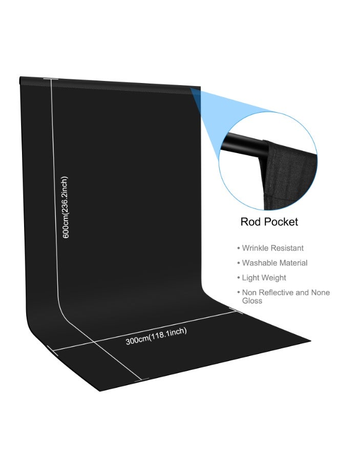 PULUZ 118.1Inch*236.2Inch Black Polyester  Backdrop Background for Photography Photo Booth Backdrop for Photoshoot Background Screen Video Recording Parties Curtain - Image 2