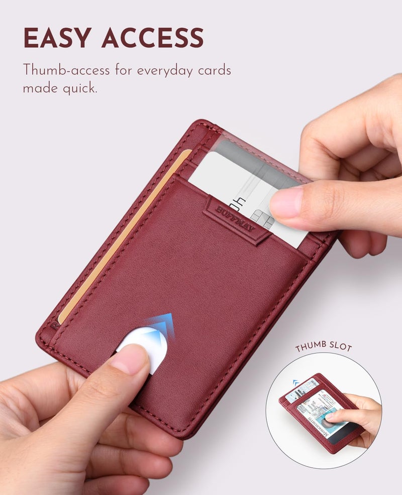 Buffway محفظة بوفواي النحيفة للرجال والنساء - محفظة جلدية صغيرة للجيب الأمامي مع حجب RFID وصندوق هدايا - أحمر بسا مارس - Image 5