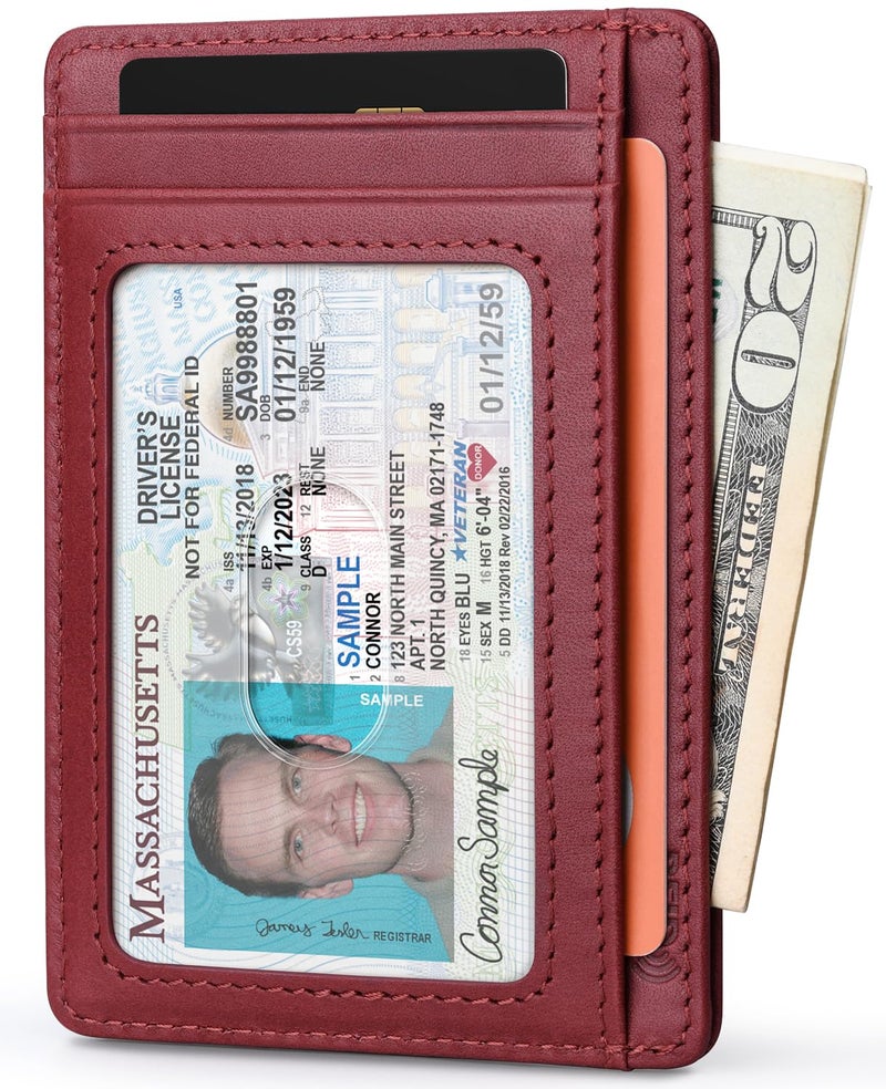 Buffway محفظة بوفواي النحيفة للرجال والنساء - محفظة جلدية صغيرة للجيب الأمامي مع حجب RFID وصندوق هدايا - أحمر بسا مارس - Image 2