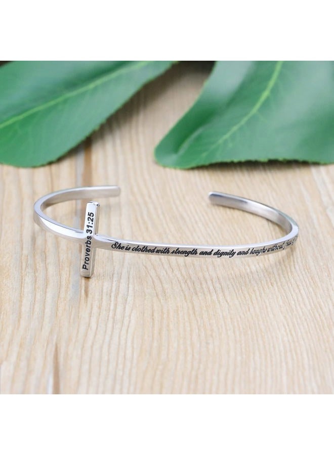 MEMGIFT Inspirational Cross Jewelry Bible Verse Bracelet Stainless Steel Cuff Bangle Christian Jewellery Gifts for Women - Image 4