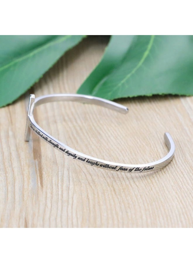 MEMGIFT Inspirational Cross Jewelry Bible Verse Bracelet Stainless Steel Cuff Bangle Christian Jewellery Gifts for Women - Image 3