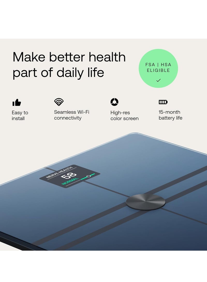 ويذينجز ميزان الجسم الرقمي الذكي - مقياس الجسم الذكي المتقدم مع تكوين الجسم - مؤشر كتلة الجسم، قراءات الدهون الحشوية، تقييم صحة القلب والأوعية الدموية والأعصاب، عمر البطارية حتى 15 شهرًا وما يصل إلى 8 مستخدمين - أسود. - Image 2