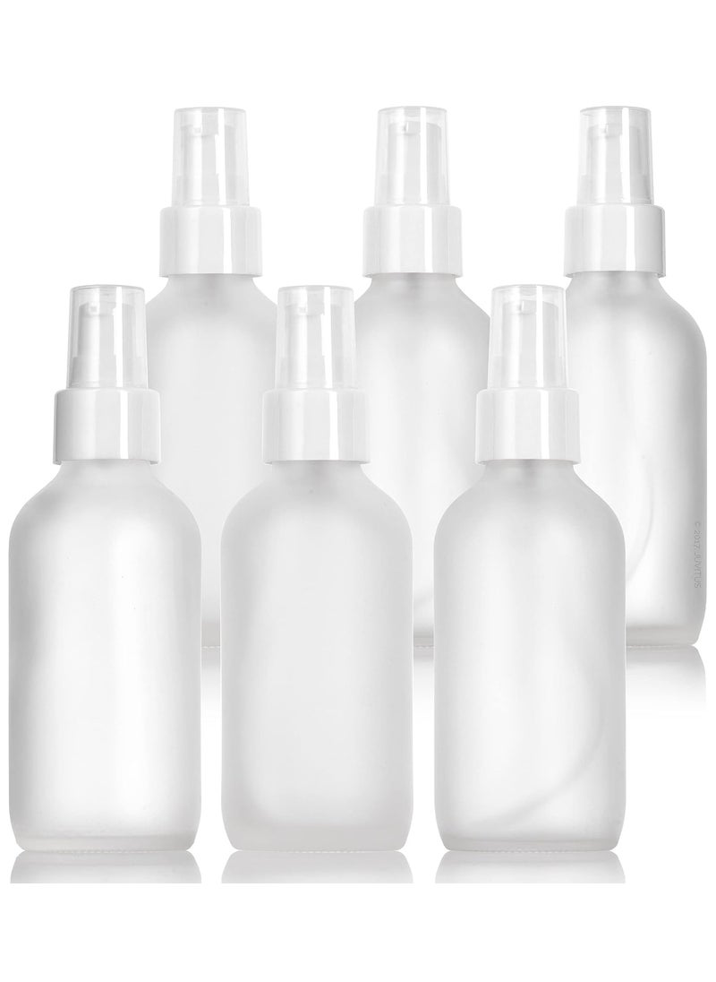 JUVITUS JUVITUS 4 oz / 120 ml Frosted Clear Glass Boston Round Bottle with White Treatment Pump BPA Free Refillable Empty Storage Containers (6 Pack) 
