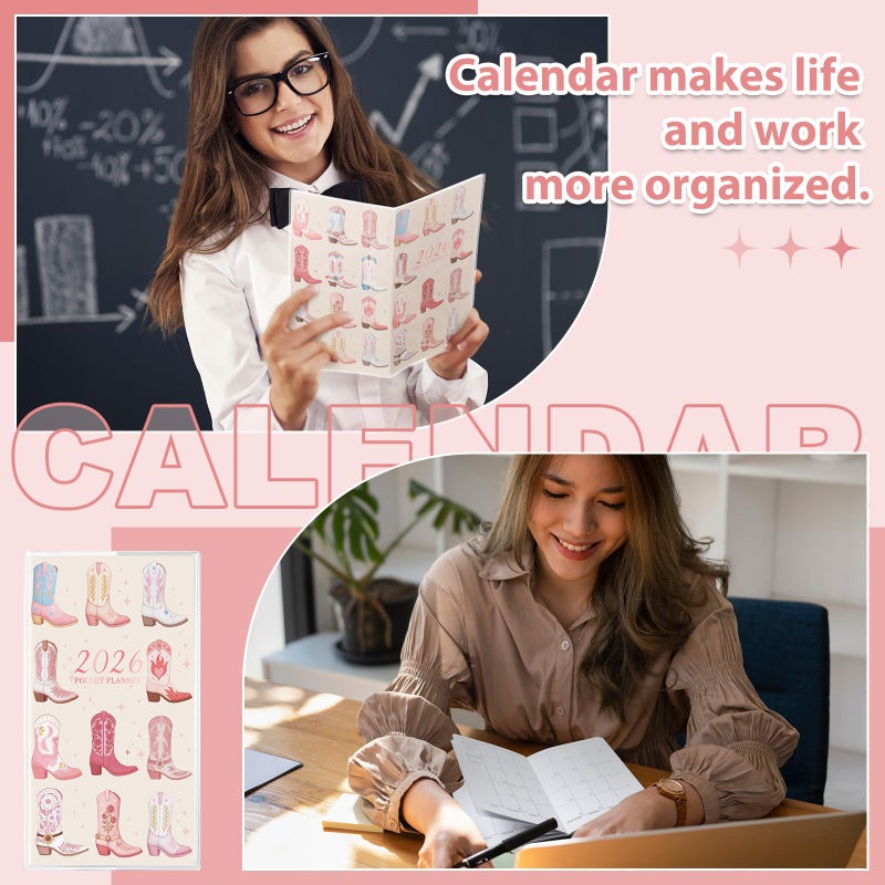 ReliThick 2026 Pocket Calendar for Purse Small Monthly Planner for Women Handy Weekly Pocket Planner Journal Notebook Christmas New Year Gift Sister Friends Women (Vertical,Pink Cowboy Girl) - Image 5