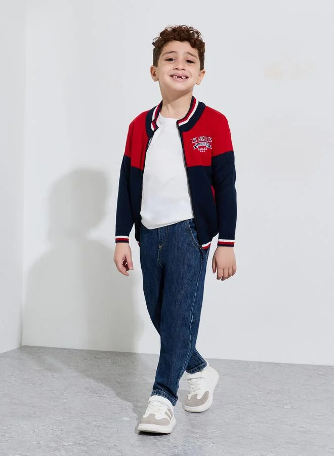 Styli Boys Color Block Embroidered Zip-Up Jacket