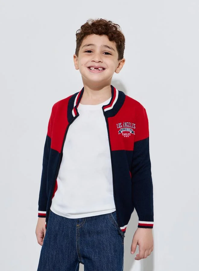 Styli Boys Color Block Embroidered Zip-Up Jacket