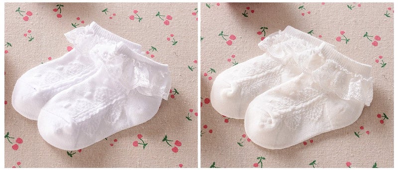 EPEIUS Baby-Girls Eyelet Frilly Lace Socks Cotton Rich Infant Girl Princess Ankle Socks White/Ivory(Pack of 2) 6-12 Months - Image 3