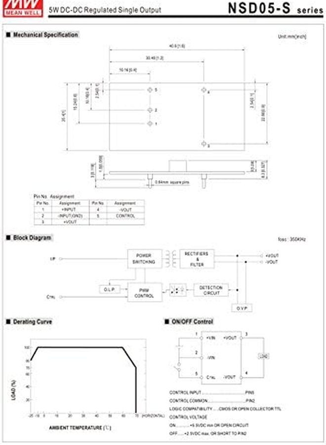 Mean Well NSD05 48S3 DC DC Converter 3.3V 1.2A 3.96W Single Output Regulated - Image 4