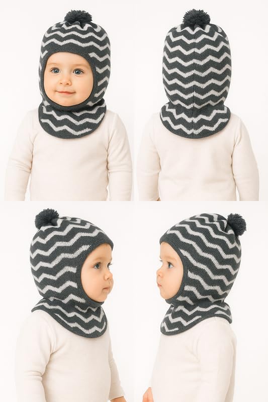 MIKONIKO Woolen Monkey Beanie Cap for Babies – Soft & Warm Winter Cap for Baby Boys & Girls Black (6-12 Months) - Image 5