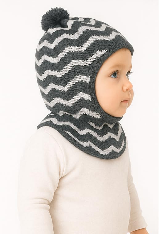 MIKONIKO Woolen Monkey Beanie Cap for Babies – Soft & Warm Winter Cap for Baby Boys & Girls Black (6-12 Months) - Image 3
