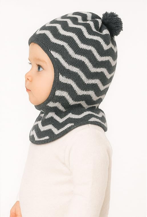MIKONIKO Woolen Monkey Beanie Cap for Babies – Soft & Warm Winter Cap for Baby Boys & Girls Black (6-12 Months) - Image 4