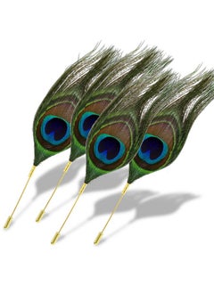 RechicGu 4Pcs Peacock Feather Brooch 20S 50S Fascinator Hats Lapel Stick Pins Plume Boutonniere Tie Scarf Cap Clips  - Image 1