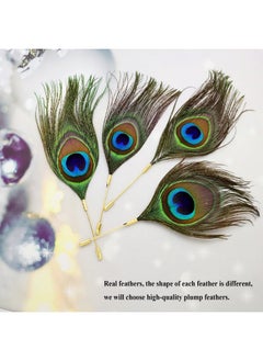 RechicGu 4Pcs Peacock Feather Brooch 20S 50S Fascinator Hats Lapel Stick Pins Plume Boutonniere Tie Scarf Cap Clips  - Image 3