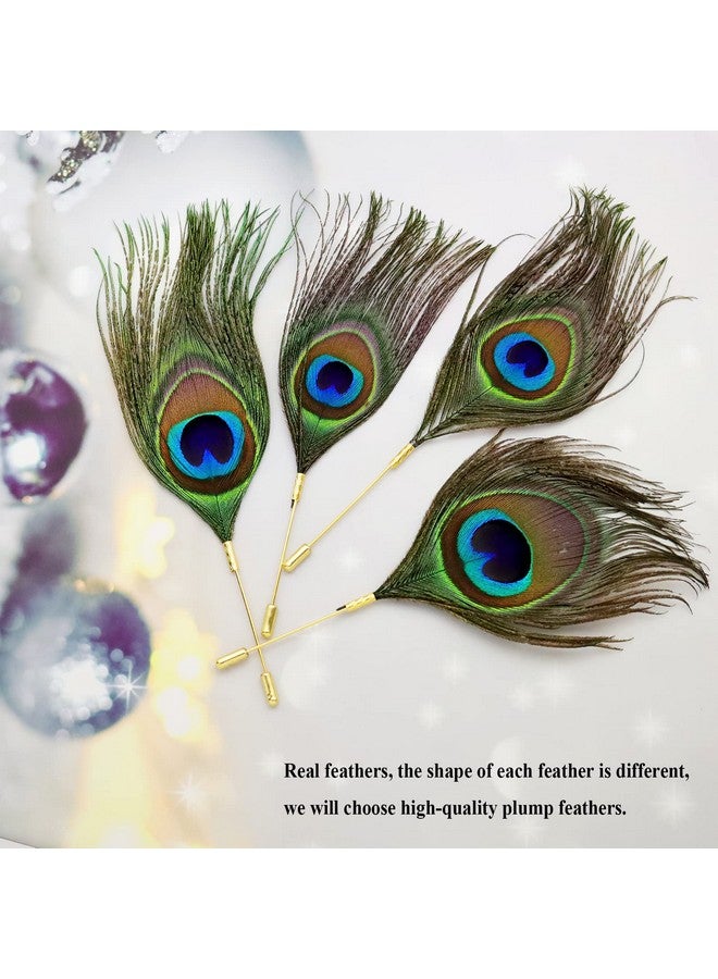 RechicGu 4Pcs Peacock Feather Brooch 20S 50S Fascinator Hats Lapel Stick Pins Plume Boutonniere Tie Scarf Cap Clips - Image 3