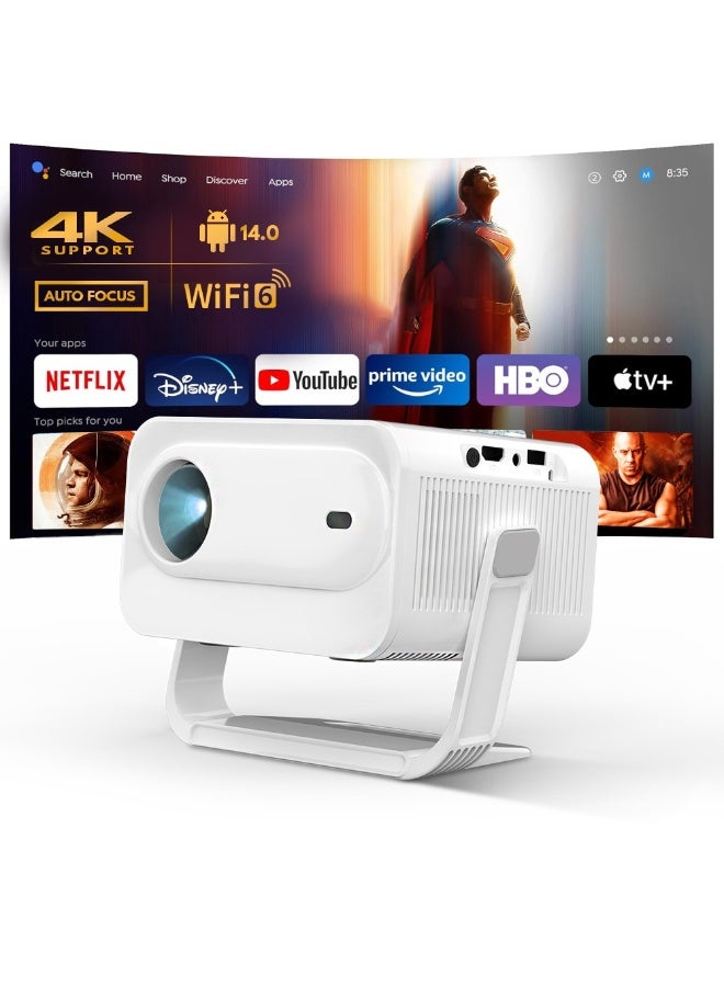 وونكت 2026 NEW Smart Mini Portable 1080P Projector with Android 14, Auto Focus, 300 ANSI, Dual 5W Speakers PROJ-WO-117-AN White - Image 1
