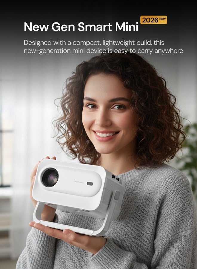 وونكت 2026 NEW Smart Mini Portable 1080P Projector with Android 14, Auto Focus, 300 ANSI, Dual 5W Speakers PROJ-WO-117-AN White - Image 2