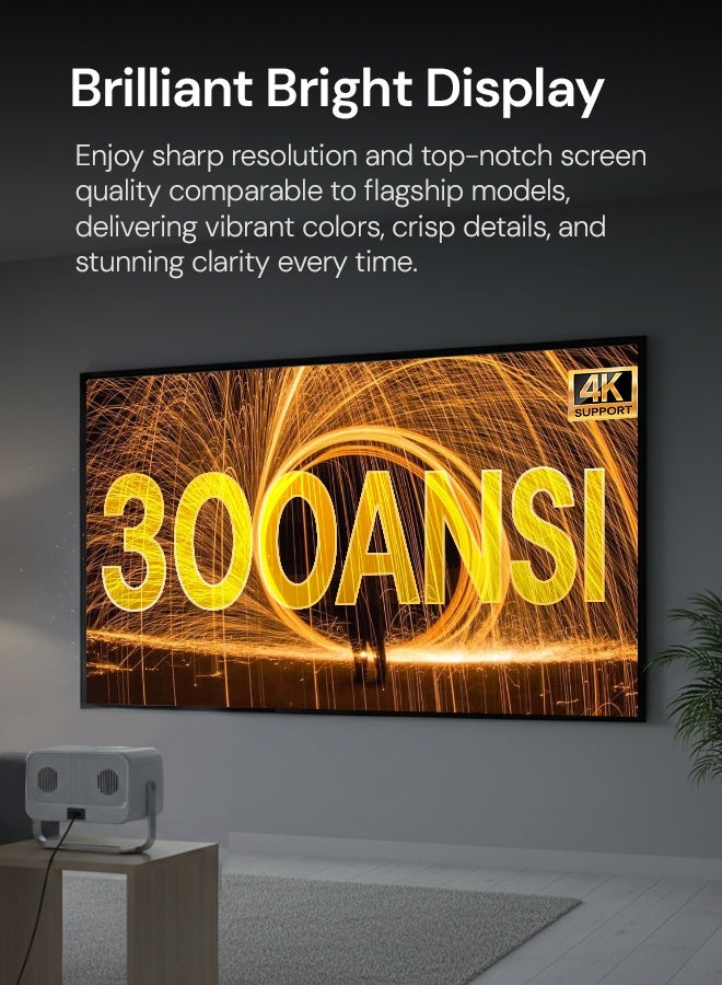 وونكت 2026 NEW Smart Mini Portable 1080P Projector with Android 14, Auto Focus, 300 ANSI, Dual 5W Speakers PROJ-WO-117-AN White - Image 4