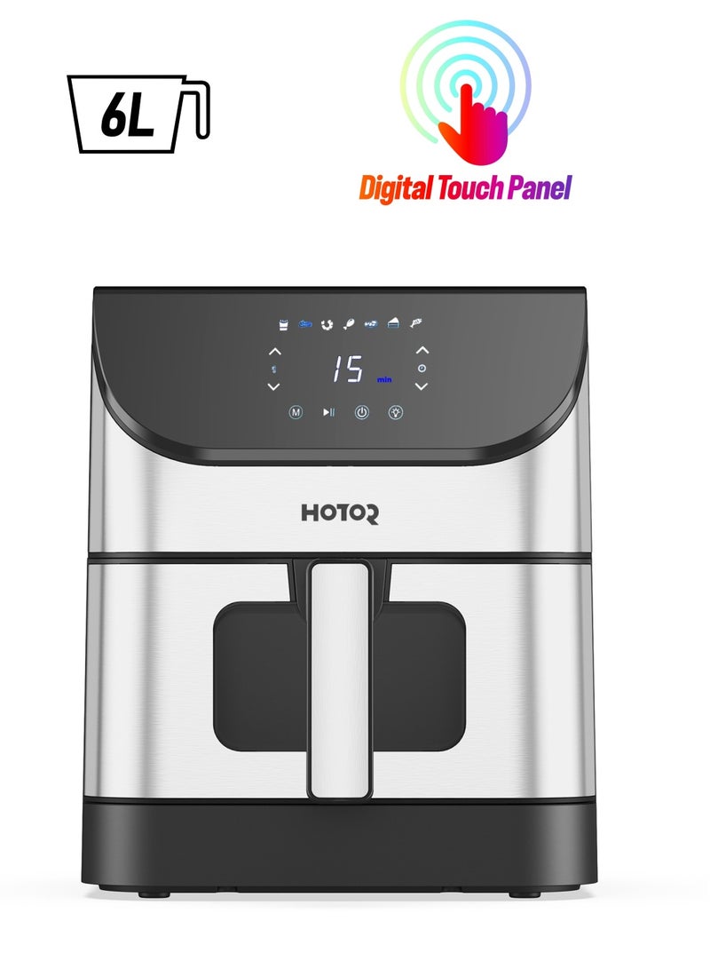HOTOR قلاية هوائية سعة 6 لتر مع شاشة LCD ذكية تعمل باللمس تقرمش وتحميص وإعادة تسخين وتجفيف للوجبات السريعة والسهلة - Image 1