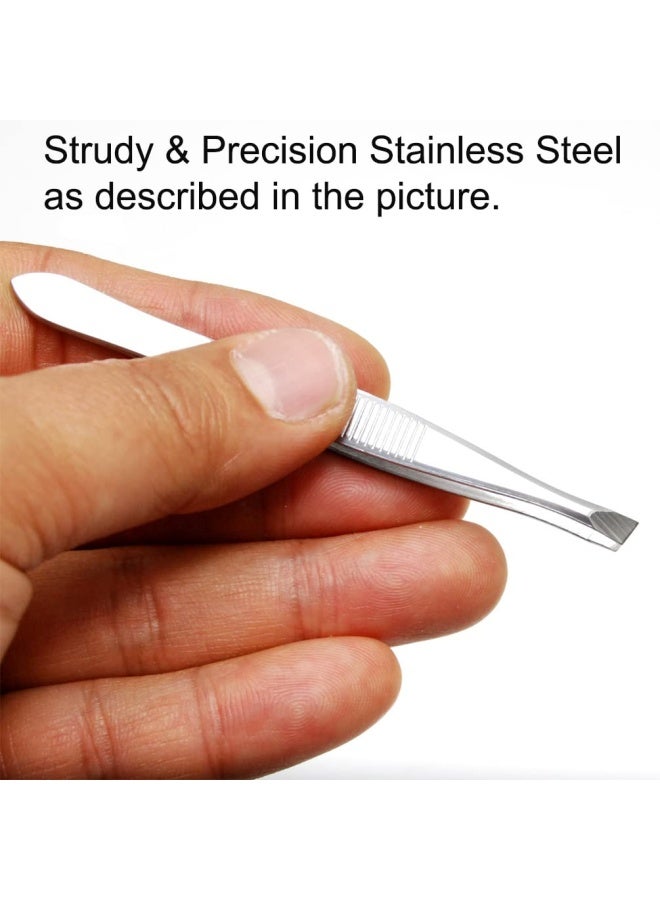 Luxxii 3 Pack Slant Tweezers  Precision Stainless Steel Slant Tip Tweezers Hair Plucker for Hair and Eyebrows Personal Care Silver Tone - Image 3