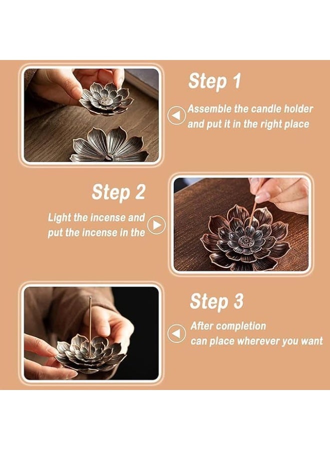 Lotus Incense Burner Holder for Sticks 6 Holes Decorative Home Office Durable Metal (Large 8.5cm) - Image 3