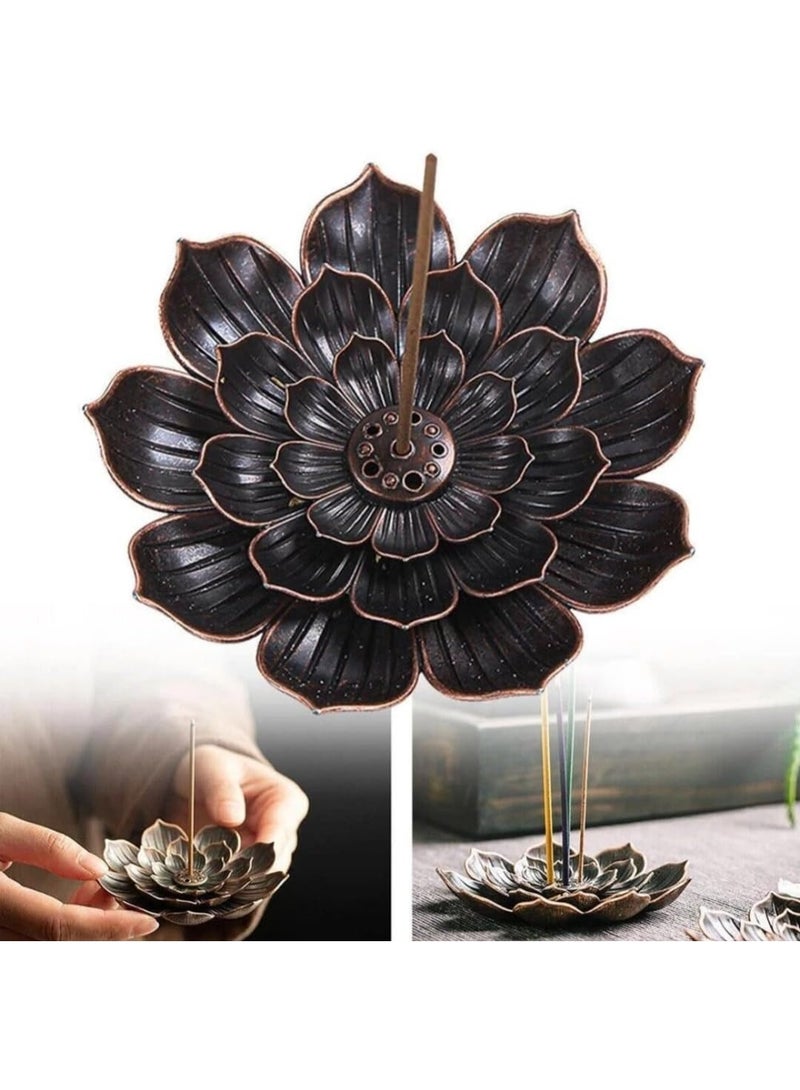 Lotus Incense Burner Holder for Sticks 6 Holes Decorative Home Office Durable Metal (Large 8.5cm) - Image 2