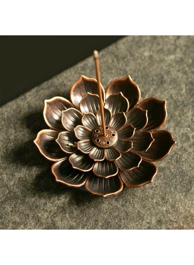 Lotus Incense Burner Holder for Sticks 6 Holes Decorative Home Office Durable Metal (Large 8.5cm) - Image 1