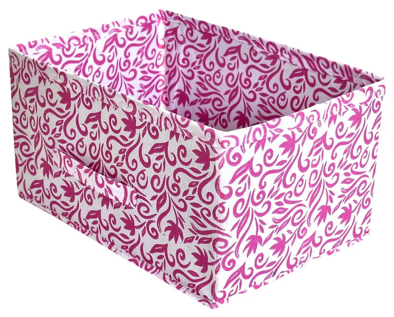 Kuber Industries Kuber Industries Fabric Leaf Print Flodable Storage BoxDrawer Storage And Cloth OrganizerStorage Box For ToysStorage Box Gor Clothes PinkKubmart16004 - Image 1