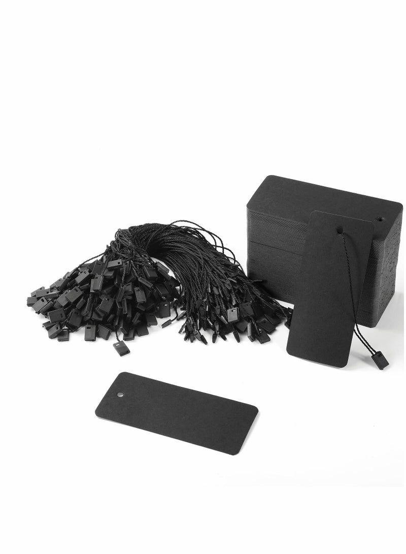 200 Black Hang Tags with String for Gifts and Clothing Easy to Attach Kraft Paper Price Tags - Image 1