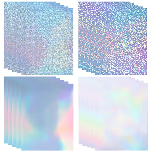 UOKHO 20 Sheets Holographic Sticker Paper for Inkjet & Laser Printer 8.5x11 inch Printable Vinyl Holographic Sticker Paper Self-Adhesive Waterproof -, Diamond, Rainbow, Dots, Transparent - Image 1