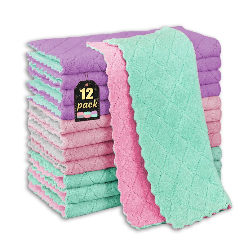 Gartmost 12-Pack Kitchen Cloth, Dish Towels, Microfiber Cleaning Cloths, Premium Coral Fleece Reuseable Fast Drying Cloths for Kitchen, Bathroom, Restroom and Household Cleaning Supplies, 10"Ã—10" - Image 1