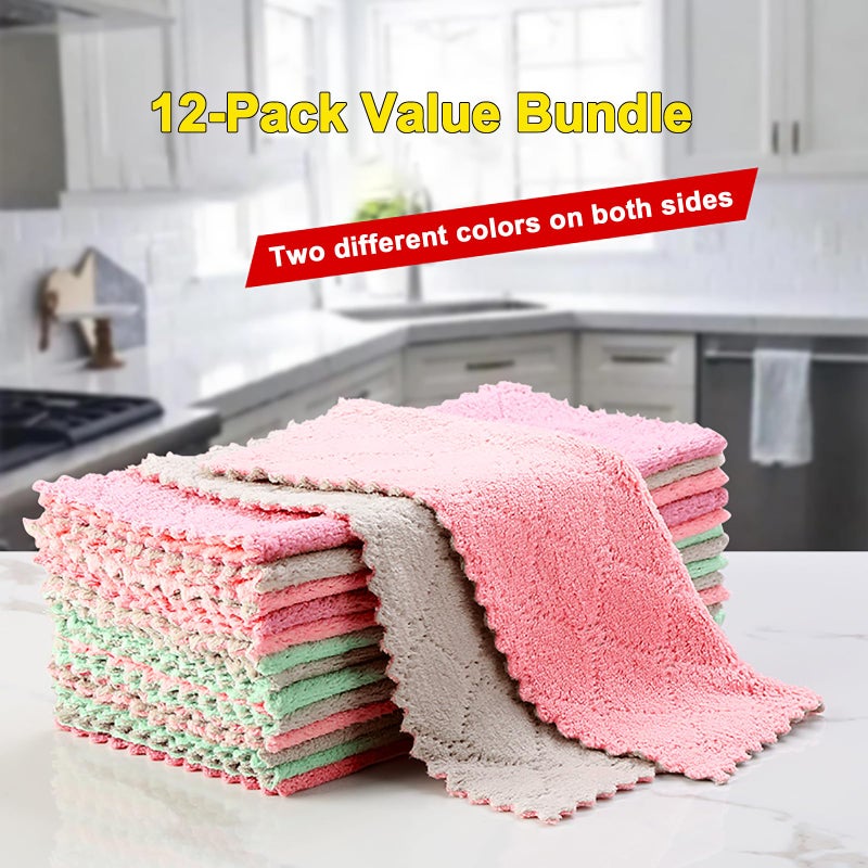 Gartmost 12-Pack Kitchen Cloth, Dish Towels, Microfiber Cleaning Cloths, Premium Coral Fleece Reuseable Fast Drying Cloths for Kitchen, Bathroom, Restroom and Household Cleaning Supplies, 10"Ã—10" - Image 5