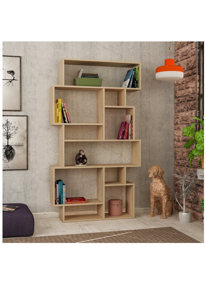 موراه مكتبة موراه هوم كارماتو، خزانة كتب عصرية بستة رفوف، رف كتب متعدد التخزين، خزانة عرض لغرفة النوم، غرفة المعيشة، مثبتة على الأرض - ٢٥.٥ × ١٦٨.٥ × ٩٦ سم - خشب البلوط - Image 1