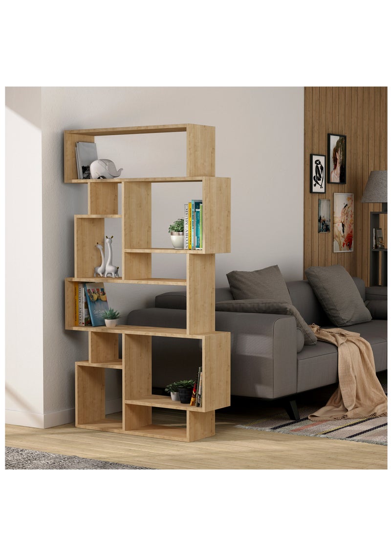 موراه مكتبة موراه هوم كارماتو، خزانة كتب عصرية بستة رفوف، رف كتب متعدد التخزين، خزانة عرض لغرفة النوم، غرفة المعيشة، مثبتة على الأرض - ٢٥.٥ × ١٦٨.٥ × ٩٦ سم - خشب البلوط - Image 3