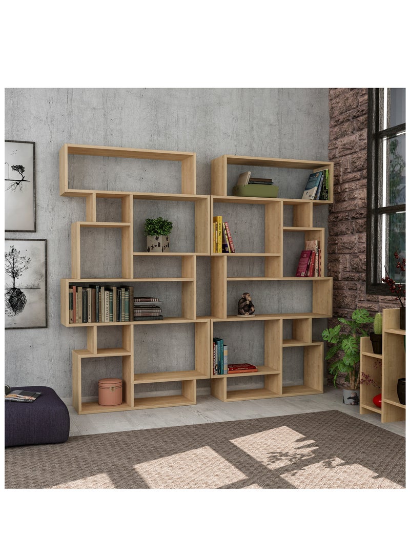 موراه مكتبة موراه هوم كارماتو، خزانة كتب عصرية بستة رفوف، رف كتب متعدد التخزين، خزانة عرض لغرفة النوم، غرفة المعيشة، مثبتة على الأرض - ٢٥.٥ × ١٦٨.٥ × ٩٦ سم - خشب البلوط - Image 4