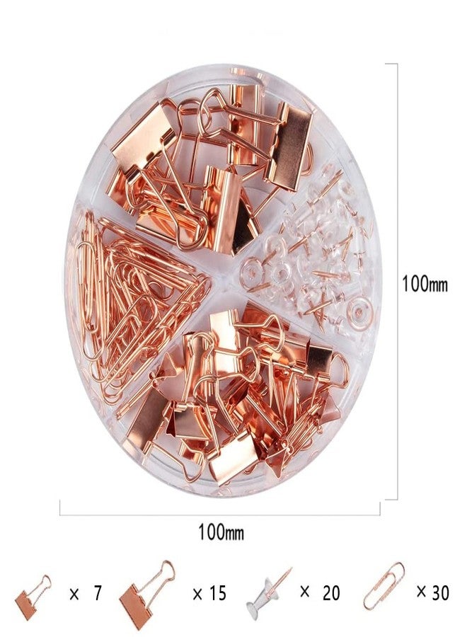 CREECHWA Paper Clips and Binder Clips Set, Metal Assorted Sized Binders with Push Pins, Cute Office Supplies for Desk, Desk Accessories, Rosegold - Image 2