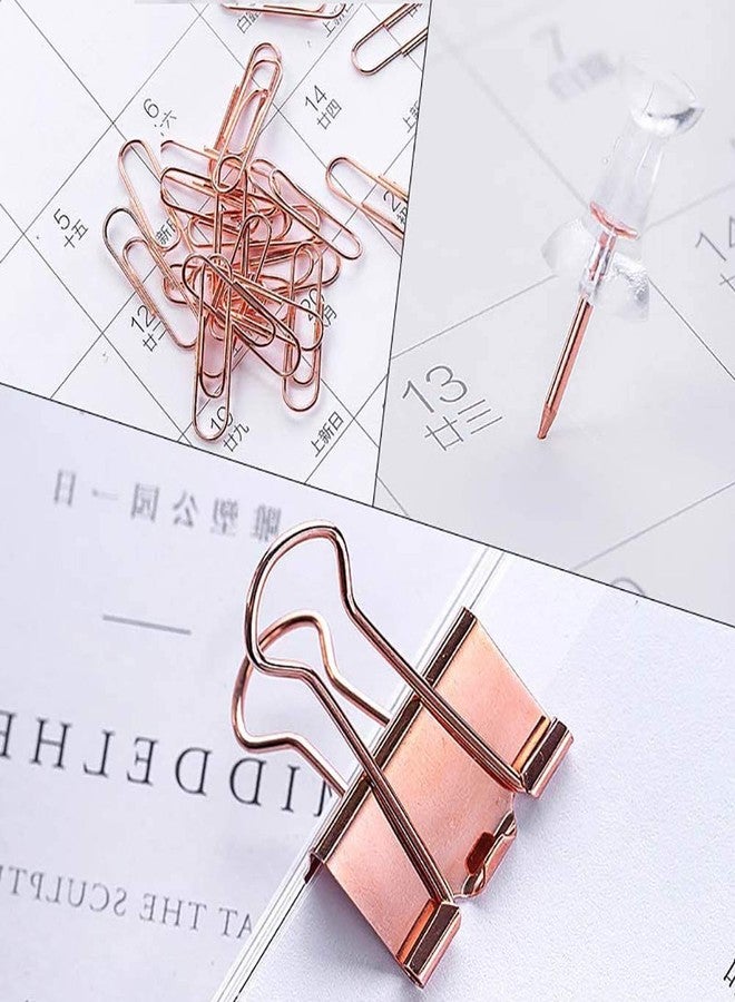 CREECHWA Paper Clips and Binder Clips Set, Metal Assorted Sized Binders with Push Pins, Cute Office Supplies for Desk, Desk Accessories, Rosegold - Image 3