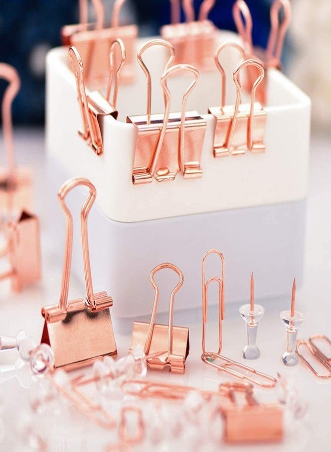 CREECHWA Paper Clips and Binder Clips Set, Metal Assorted Sized Binders with Push Pins, Cute Office Supplies for Desk, Desk Accessories, Rosegold - Image 5