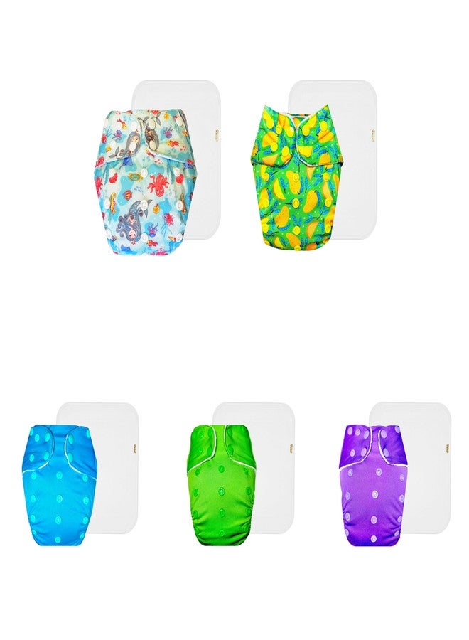 Dumbledo Premium Cloth Diaper with Cotton Insert (Pack of 5) | Soft & Gentle | Reusable & Washable | Adjustable Snaps | Everyday Diapering Essential | 3 Months - 3 Years | Unisex Baby - Image 1