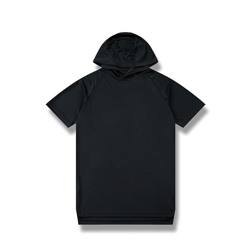 Generic Mens Quick-Dry Basketball Jersey Split-Hem Hoodie GY-91151-black short-sleeved hoodie