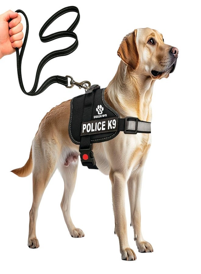 Doggo Bite Premium K9 Police Dog Harness - Soft, Breathable, Adjustable | Strong Handle, No-Choke Design, Reflective Strips | Removable Patch, Free Leash, Chest (28-36 Inch) for Giant Breeds 35-60 kg - Image 1