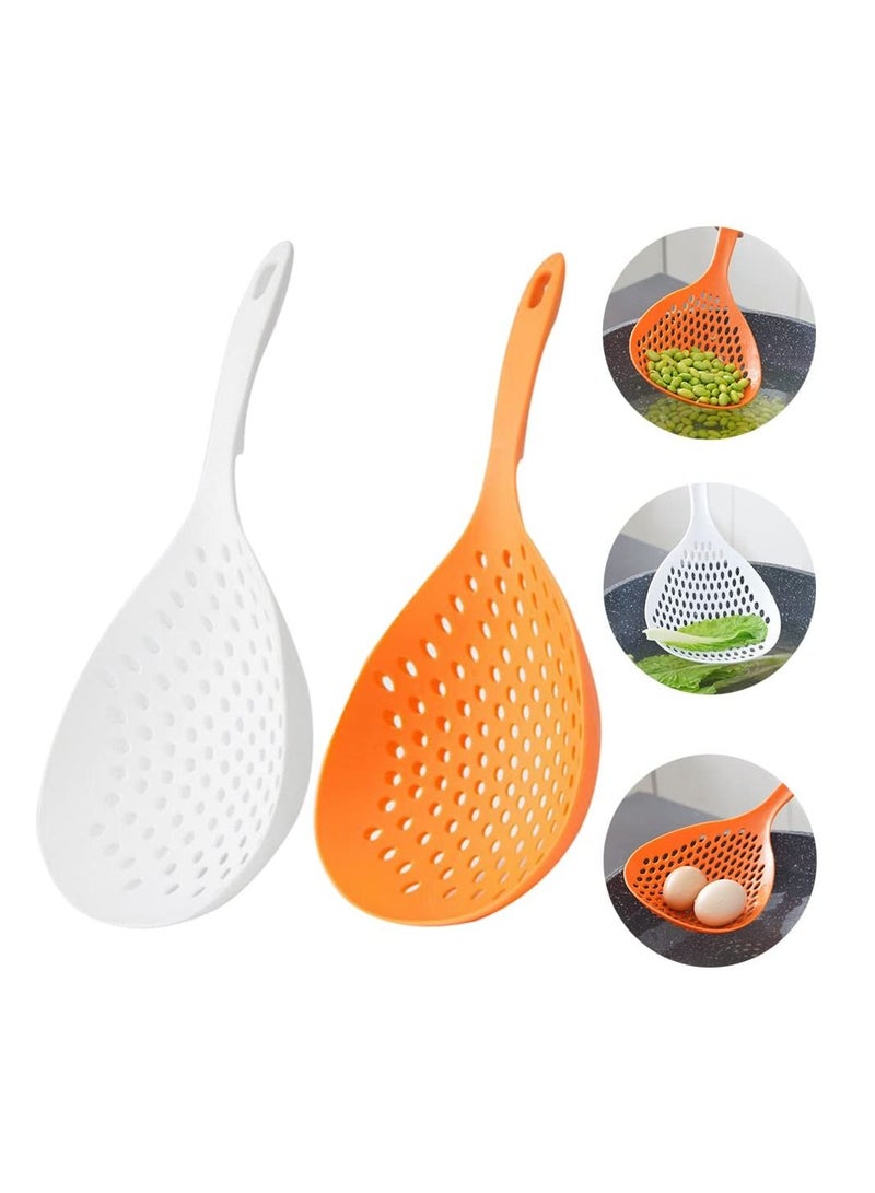 KASTWAVE 2 Pieces Large Scoop Colander Strainer, Skimmer Slotted Spoon Scoop Thermoplastic Colander Strainer Shovel, Cooking Utensils for Kitchen Cooking Baking Heat Resistant, White and Orange  - Image 1