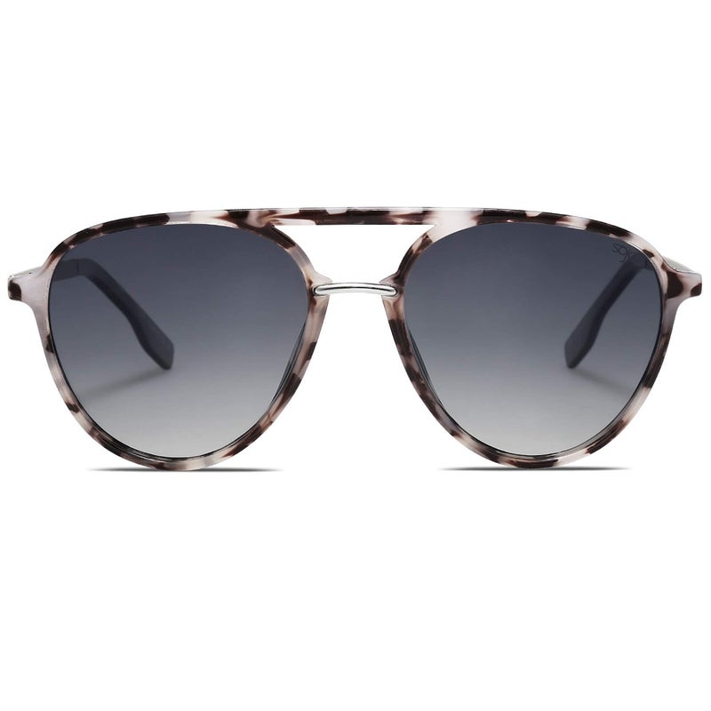 SOJOS Retro Aviator Polarized Sunglasses for Women Men Double Bridge Ladies Shades SJ2078 with Grey Tortoise Frame/Gradient Light Blue Lens - Image 1
