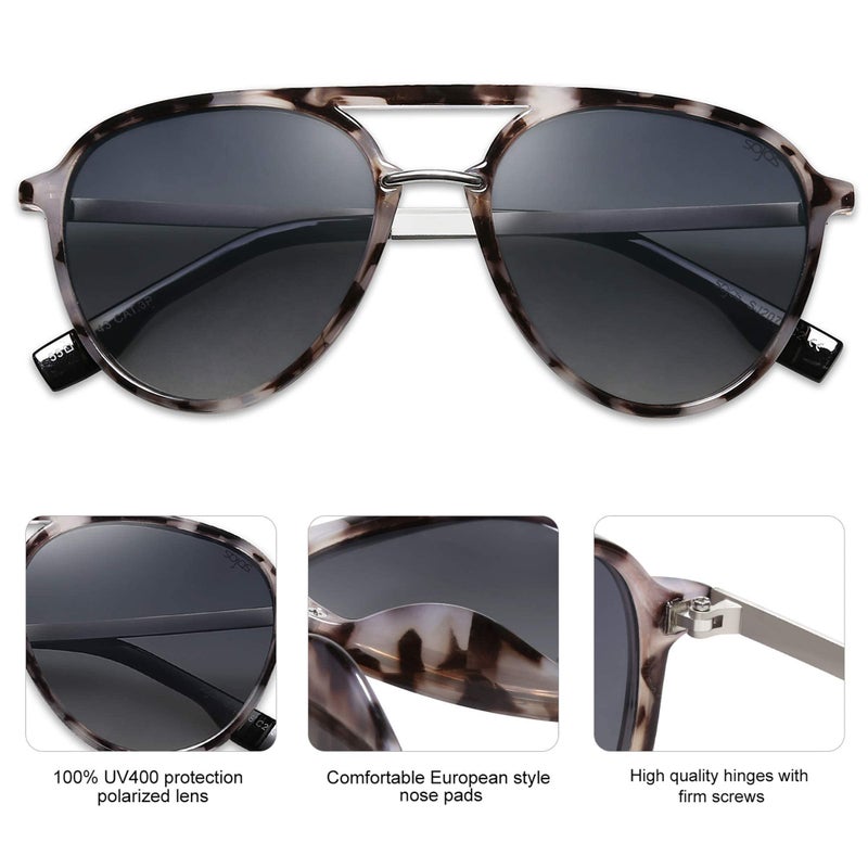 SOJOS Retro Aviator Polarized Sunglasses for Women Men Double Bridge Ladies Shades SJ2078 with Grey Tortoise Frame/Gradient Light Blue Lens - Image 3