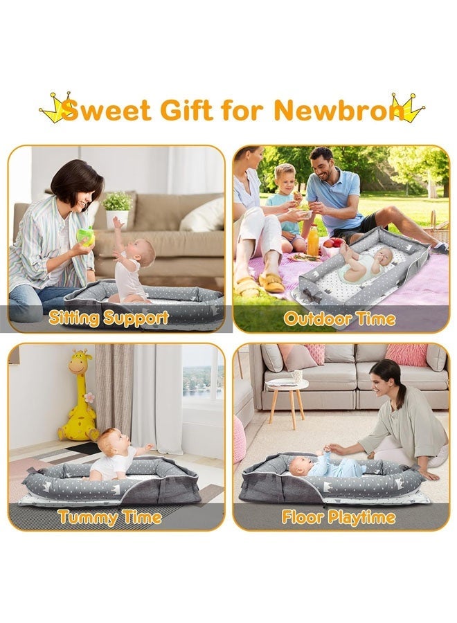 Baby Lounger with Strap,Portable Foldable Travel Lounger Machine Washable Lightweight Baby Nest,Hypoallergenic Sleep Crib，Breathable u0026 Comfortable 100% Cotton Baby Lounger Newborn Essentials for Newborn 0-24 Month,,Travel Baby Lounger for Infants Toddler - Indoor u0026 Outdoor Use - Image 4
