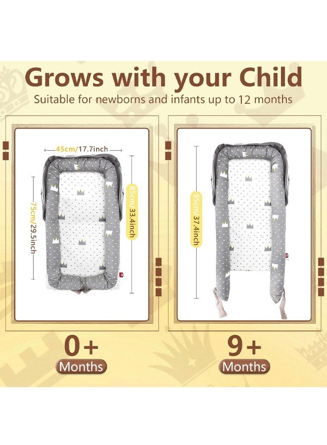 Baby Lounger with Strap,Portable Foldable Travel Lounger Machine Washable Lightweight Baby Nest,Hypoallergenic Sleep Crib，Breathable u0026 Comfortable 100% Cotton Baby Lounger Newborn Essentials for Newborn 0-24 Month,,Travel Baby Lounger for Infants Toddler - Indoor u0026 Outdoor Use - Image 2